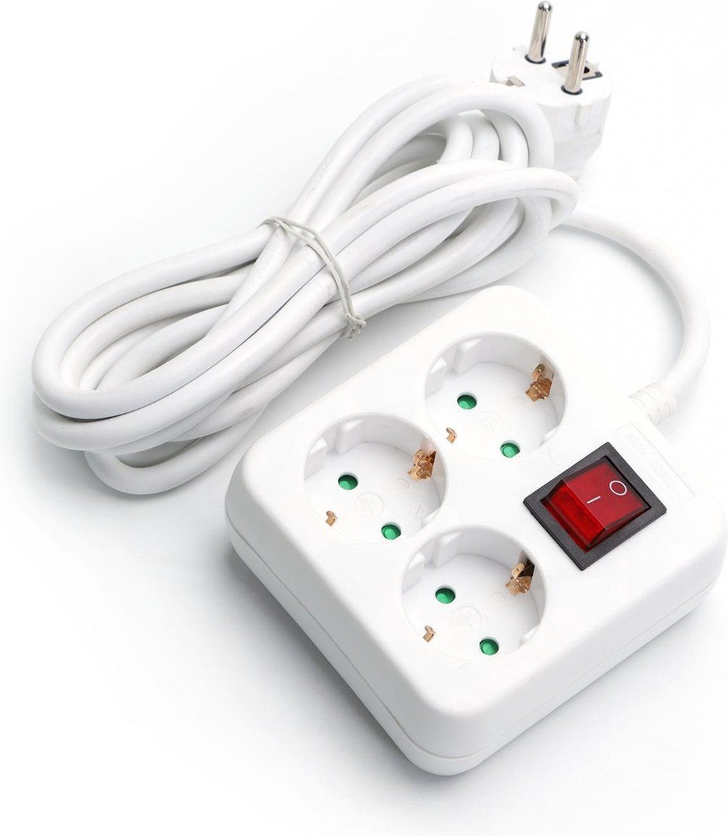 Aigostar 20FHE Stekkerdoos - 3-voudig - 3 meter - Wit