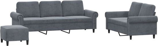 vidaXL 3-delige Loungeset met kussens fluweel donkergrijs