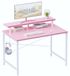 Bureau enfant - 81 cm - Avec support moniteur - Rose