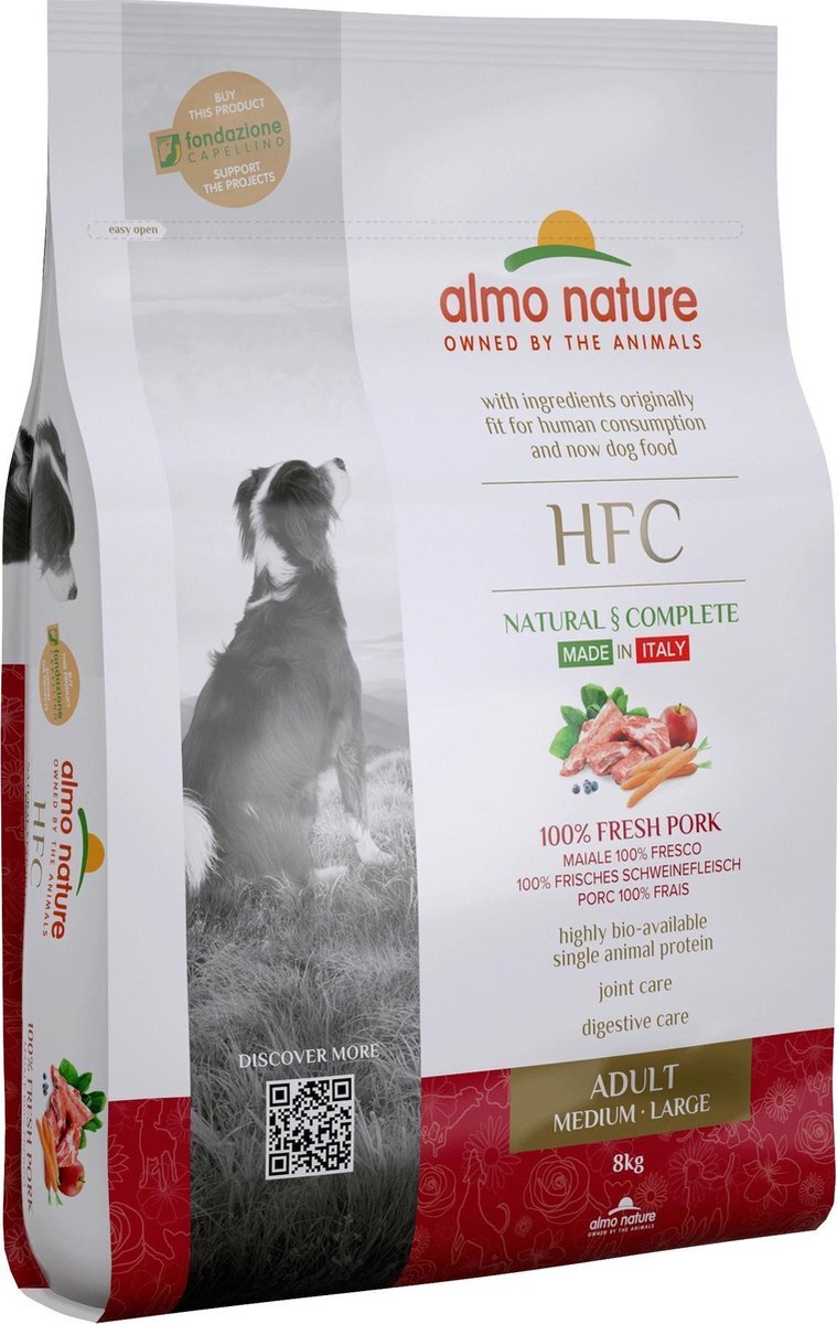 Almo Nature Nature - Hond HFC Adult brokken voor middelgrote tot grote honden - kip, zalm of varkensvlees - 8kg, 1,2kg - Zalm, Gewicht: 8kg