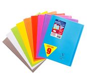 Clairefontaine 981490AMZC Pak met 9 Geniete Schriften Koverbook - 24x32cm 96 Pagina's Grote Ruitjes - Wit Papier 90g - Polypro Omslag (Blauw, Rood, Groen, Geel, Paars, Grijs, Oranje, Roze, Kleurloos)