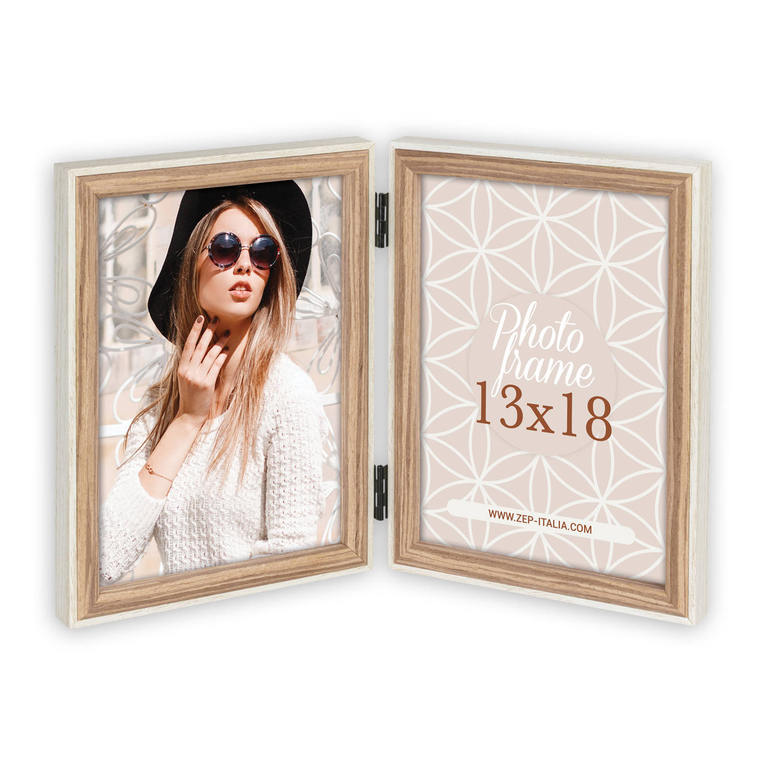 Zep - houten fotolijst duo kriss 2q in wit met bruin voor 2x 15x20 - ek2268