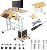 Maclean MC-124 Mobiel bureau, verstelbaar, met wielen, kantelbaar, 80 x 60 cm, in hoogte verstelbaar 67-115 cm, belasting 50 kg, zijplank, ergonomisch design, thuis, kantoor, studio (wit)