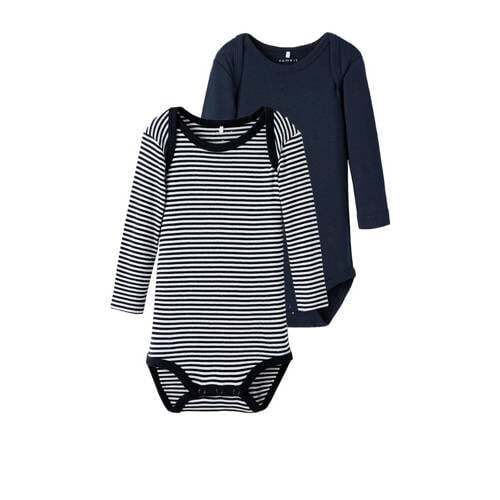 NAME IT NAME IT BABY romper NBNBODY - set van 2 donkerblauw/wit