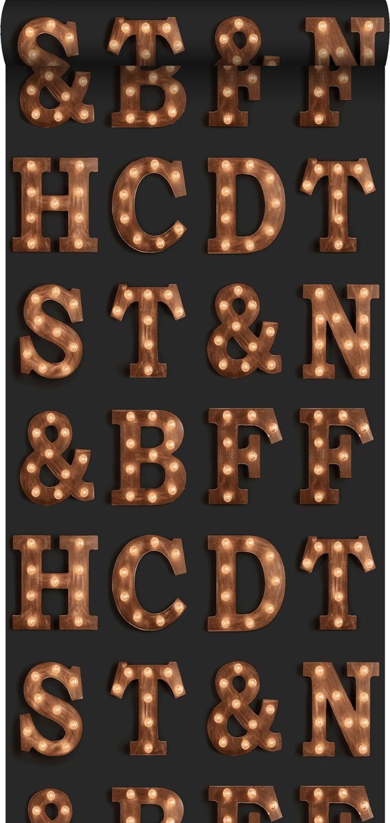 Esta Home behang houten licht letters zwart en sepia bruin - 138852 - 0.53 x 10.05 m
