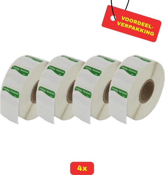 4X HACCP stickers met schrijfvlak Rol "Vrijdag" - Voordeelverpakking!