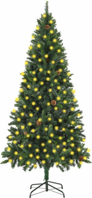 vidaXL Kunstkerstboom met verlichting en dennenappels 210 cm groen