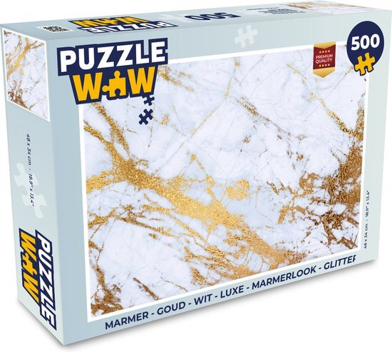 MuchoWow Puzzel Marmer - Goud - Wit - Luxe - Marmerlook - Glitter - Legpuzzel - Puzzel 500 stukjes - Sinterklaas cadeautjes - Sinterklaas voor grote kinderen