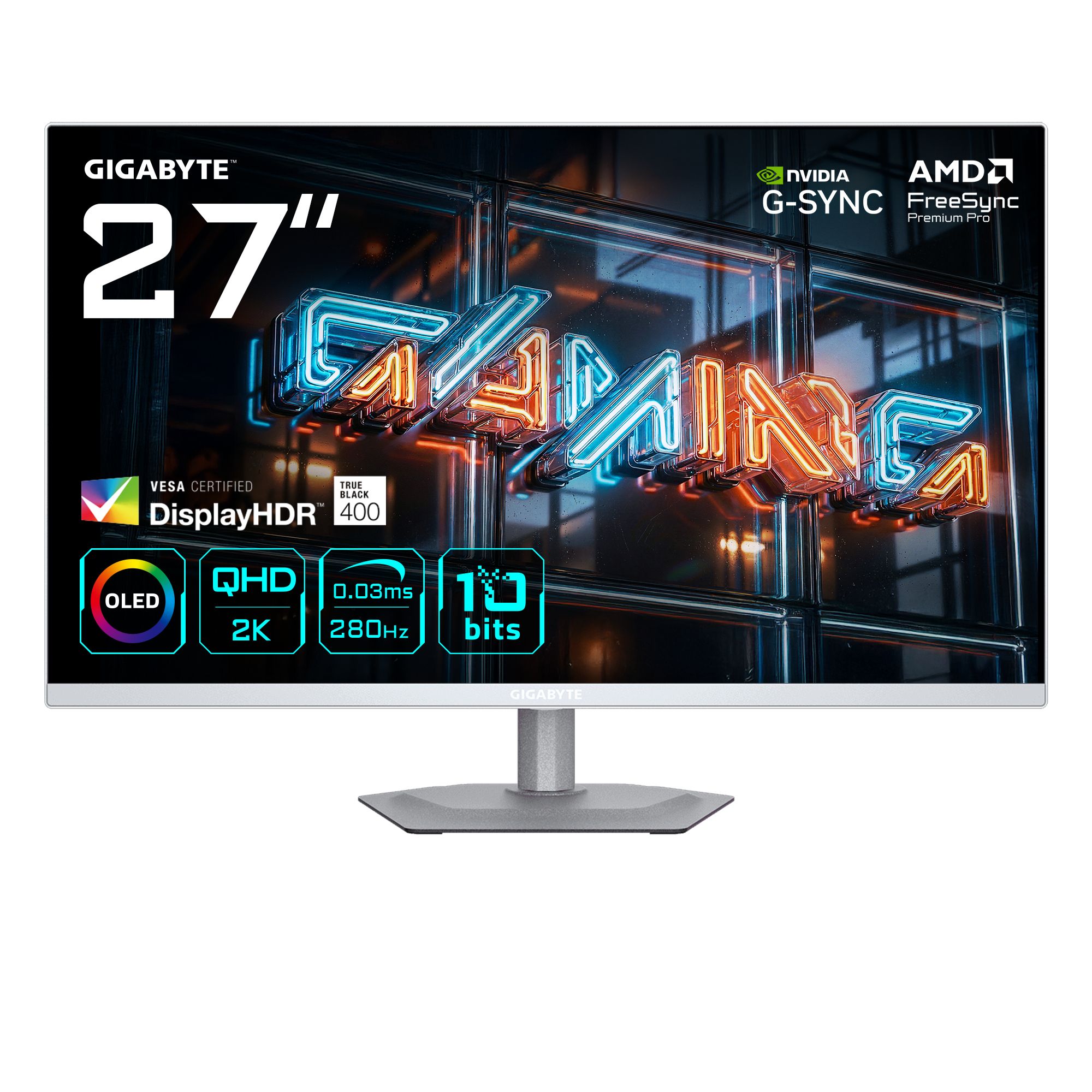 GIGABYTE MO27Q2A ICE OLED computer monitor 68,6 cm (27\") 2560 x 1440 Pixels Quad HD QD-OLED Wit