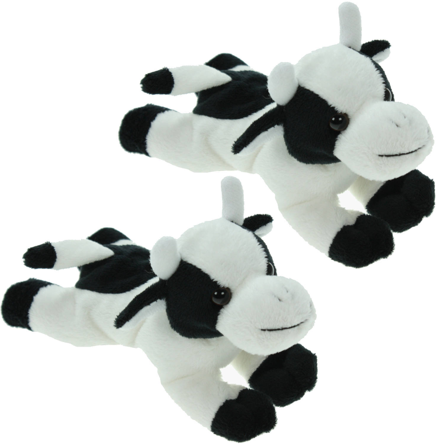 Cornelissen Set van 2x stuks pluche knuffel dieren Koe zwart/wit van 19 cm - Speelgoed boerderij knuffels