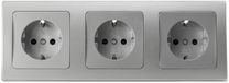 ChiliTec DELPHI set: 3 stopcontacten + 3-voudige frame, 250V/ 16A, aansluiting via schroefklemmen, zilverkleurig