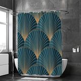 Kuizee Badkamer douchegordijn 60 x 72 inch met 12 haken gouden elementen blauwe art deco stijl badkuipen polyester waterdichte douchegordijnen set stof decor eenvoudig te installeren