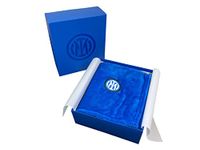 Inter Knuffeldeken Coral, zacht, effen met logo, in doos, bankdeken, zwart/lichtblauw, officieel product