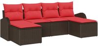 vidaXL - Bankstel - 6 zitplekken - Bruin en rood - Polyrattan