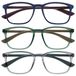 OPULIZE Max Leesbrillen 3 Pack - Klassiek Groot Rechthoekig Montuur - Mat Blauw, Groen, Grijs - Uniseks Heren & Dames - Veerscharnieren - RRR78-367 - +2.00