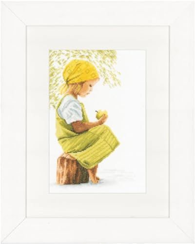 LANARTE PN Set telpatronen voor meisjes, met appel, kruissteekverpakking, katoen, meerkleurig, 20 x 30 x 0,3 cm
