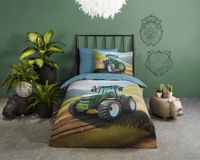 Dekbedovertrek Tractor - 1 Persoon - 140x200/220 cm - Groen - 100% Coton Renforce