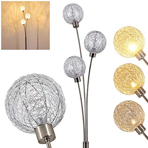 hofstein Vloerlamp Bernado traploos dimbaar, vloerlamp nikkel mat/zilverkleurig, 3-vlamig, met 3 draadbollen, 3 x G9, moderne booglamp voor woonkamer, slaapkamer, hal, met voetschakelaar op de kabel