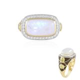 Cavill - Vergulde Zilveren Ring - 5,85 ct Regenboog Maansteen Antiek Cabochon - 925 Sterling Zilver - 6,82 ct Peridoot en Zirkon Luxe Damesring