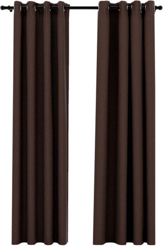 vidaXL Gordijnen linnen-look verduisterend ogen 2 stuks 140x225 cm taupe