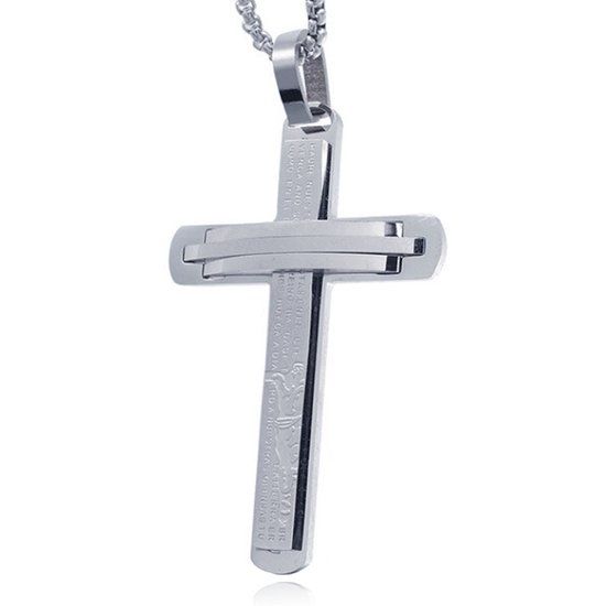 Mendes Steel Zilverkleurige Schakelketting met Zilverkleurig Kruis