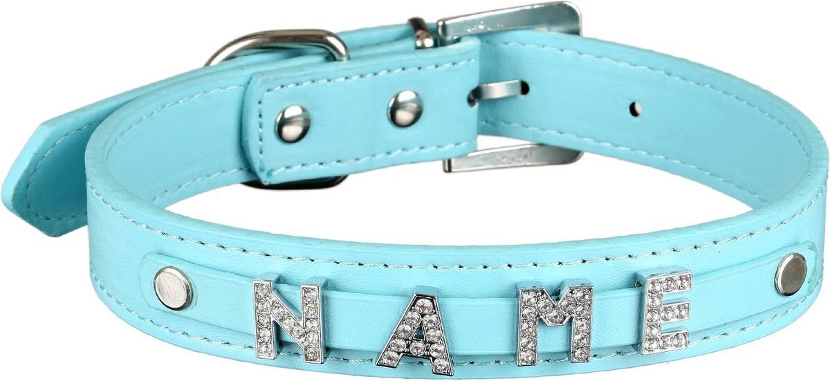 scarlet bijoux scarlet pet | Hondenhalsband "My-Name" incl. 5 strass letters; kan gepersonaliseerd worden met de naam van uw hond; extra letters kunnen besteld worden. Turquoise (S) 32 cm