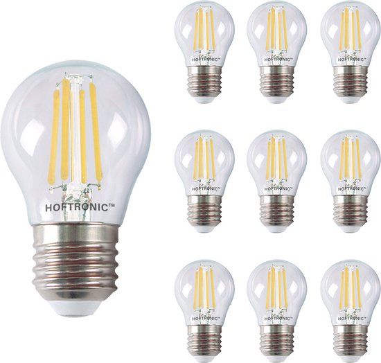 HOFTRONIC E27 LED Filament Lampen - 4 Watt - 470 Lumen - 2700K Warm Wit - G45 Bolvorm - 10 Stuks