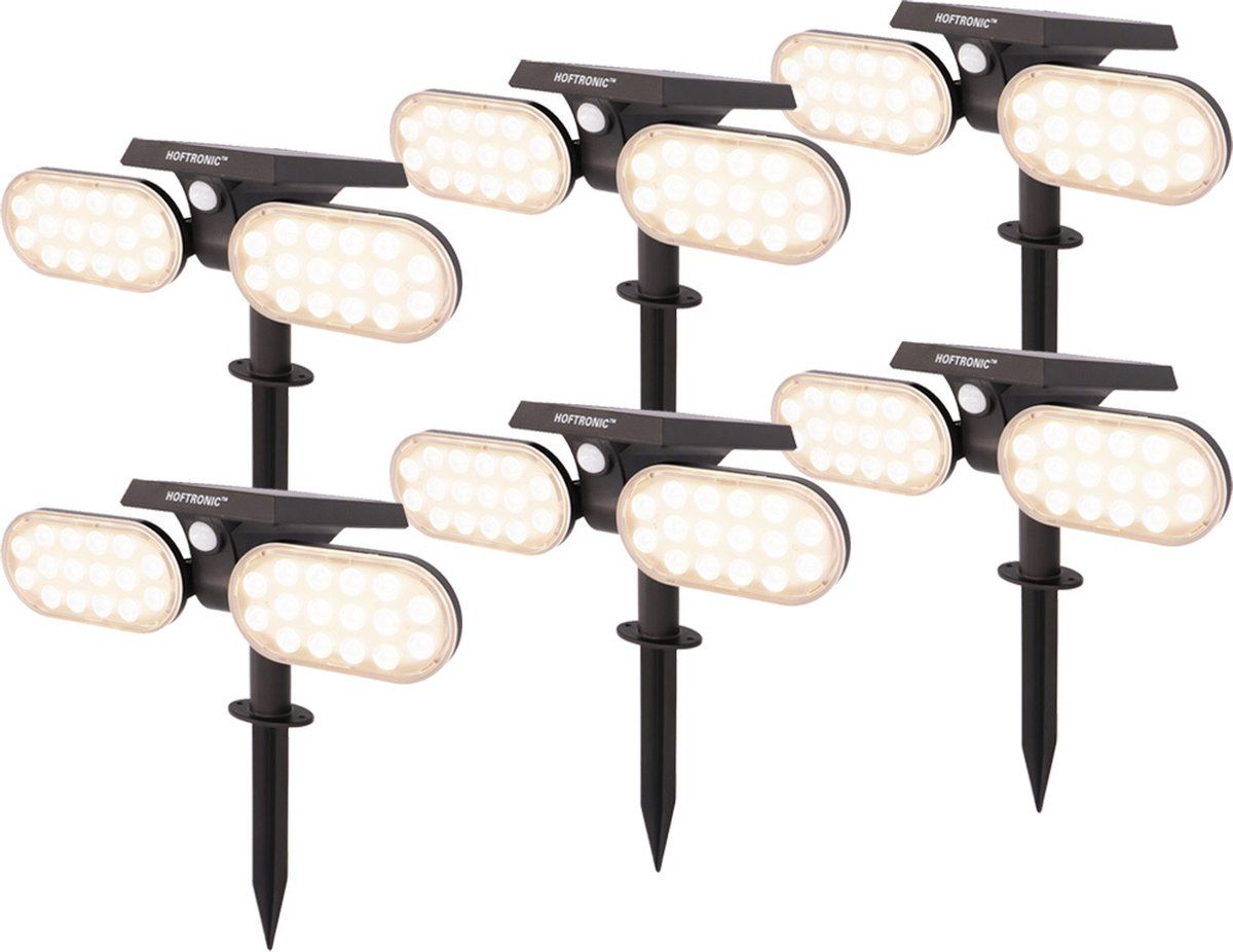 HOFTRONIC 6x Solar LED Prikspot Pato PIR met bewegingssensor 3000K warm wit