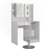 Vicco Sherry Kaptafel set met kruk – 89.8 cm 5 delen Wit/wit hoogglans