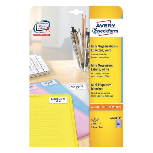 Avery L7658-25 - Printeretiketten - wit