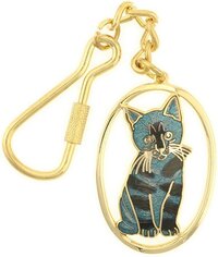 Behave® Sleutelhanger poes kat blauw emaille 12 cm