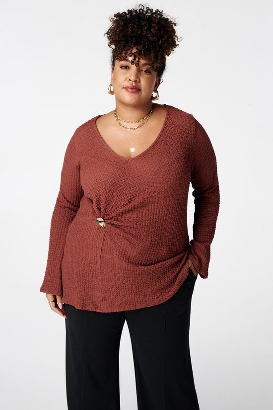 MS Mode Top met knoopdetail Midden bruin