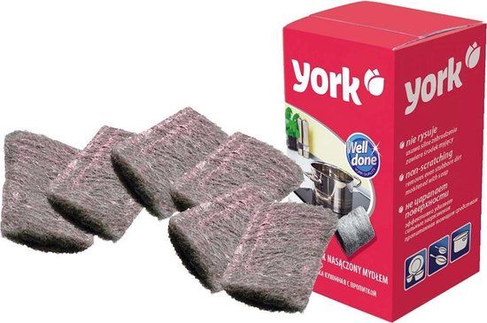 York Staalwol keukenspons met zeep, 6 stuks