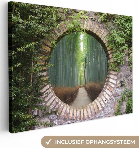 OneMillionCanvasses Canvas schilderij Bamboe Bos - 160x120 cm - Wanddecoratie