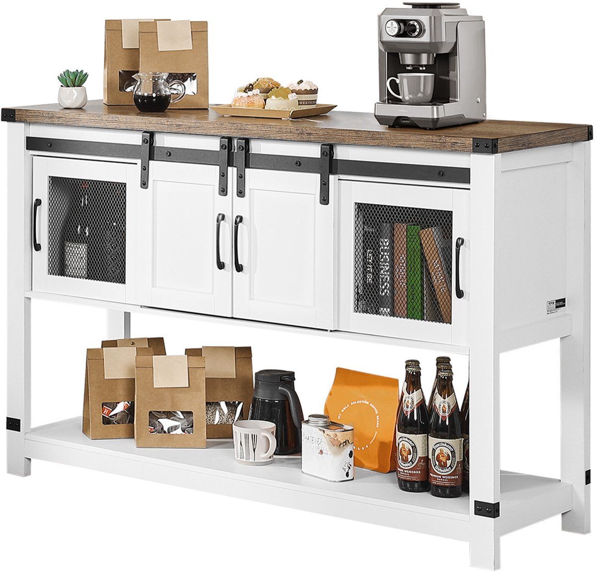 VEVOR Koffiebarkast 4-Laags Koffiebartafel met Schuurdeuren Woonkamer