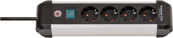Brennenstuhl Premium Alu-Line - Stekkerdoos - 4-voudig - Met schakelaar - 1.8m - Zilver/Zwart