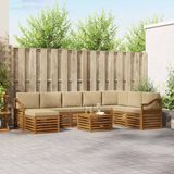 vidaXL Hoek loungeset 8 zitplaatsen Acacia hout Natuurlijk en beige