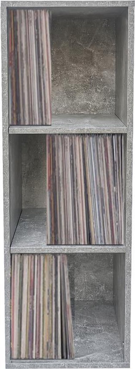 VDD Vinyl Wish Lp platen vinyl opbergkast - opbergen lp vinyl platen - boekenkast - 3 vakken - grijs beton
