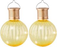 Merkloos 2x Buiten/tuin Led gele lampion solar verlichting 11 cm