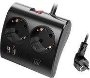 Ewent Tafelstopcontact met 2 geaarde stopcontacten en 2 USB-A-poorten en 1 USB-C-aansluiting, aan/uit-schakelaar, 3680 W, overbelastingsbeveiliging, 16 A geaarde stekker en 1,5 m kabel, zwart