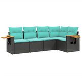 vidaXL 5-delige Loungeset met kussens, polyrattan, zwart