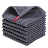 Homaxy 100% katoen wafel weave keuken vaatdoeken, ultra zachte absorberende sneldrogende theedoeken, 30 x 30 cm, 6-pack, donkergrijs