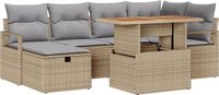 vidaXL Tuinbank Set 7-delig Beige Poly Rattan