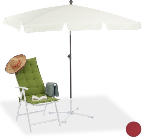 Relaxdays parasol rechthoekig - 200 x 120 cm - strandparasol - stokparasol balkon of tuin wit