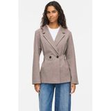 VILA getailleerde gemêleerde blazer met plooien - bruin/ecru