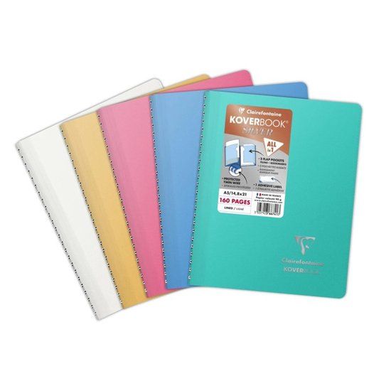 Clairefontaine 366741C Koverbook Silver Notitieboek met Spiraalbinding - A5 14,8x21 cm - 160 Pagina's Gelijnd - Wit Papier 90 g - Polypro Omslag Opaak - Willekeurige Kleur