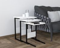 Stijlvolle nesttafel set (3 stuks) - zwart en wit, 100% melamine gecoat, ijzeren poten | Large: 40x55x40cm, Medium: 36x50x36cm, Small: 32x45x32cm | Modern Design for Home & Office