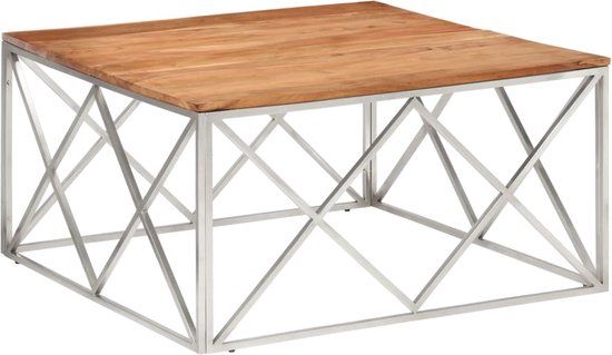 VidaXL Salontafel roestvrij staal en massief acaciahout zilverkleurig
