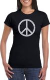 Bellatio Decorations Shoppartners Bv Flower Power Peace teken t-shirt - Zwart - zilveren glitter - voor dames - Sixties / jaren 60 kleding - Hippie thema verkleedkleding XS