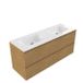 Saniclass Holz Pure Badkamermeubelset - 140x45x61.5cm - Flow solid surface wastafel wit - 2 wasbakken - zonder kraangaten - 4 lades - mat eiken natural (hout) SW1420792/SW1224151
